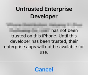 Untrusted Enterprise Developer iOS 9